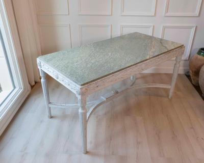 Swedish 1920s Painted Center Table with Green Marble Top