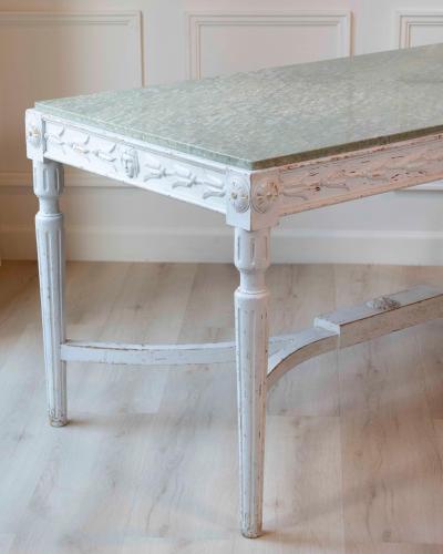 Swedish 1920s Painted Center Table with Green Marble Top
