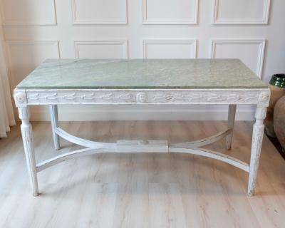 Swedish 1920s Painted Center Table with Green Marble Top