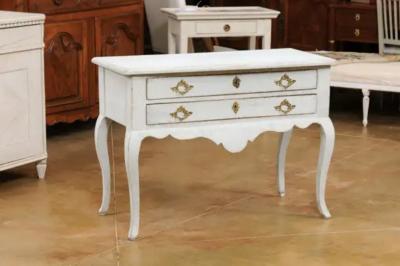Swedish 1920s Rococo Style Painted Wood Two Drawer Chest with Carved Apron