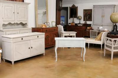 Swedish 1920s Rococo Style Painted Wood Two Drawer Chest with Carved Apron