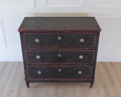 Swedish 19th Century Black Painted Oak Secretary Bureau circa 1830 1850