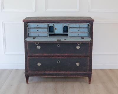 Swedish 19th Century Black Painted Oak Secretary Bureau circa 1830 1850
