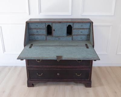 Swedish 19th Century Black Painted Pine Secretary Desk circa 1830 1840