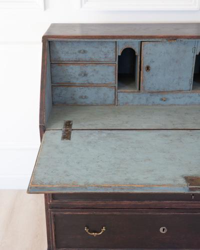 Swedish 19th Century Black Painted Pine Secretary Desk circa 1830 1840
