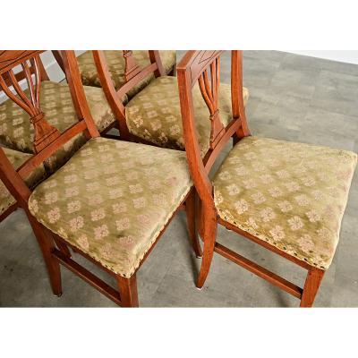 Swedish 19th Century Carved Oak Dining Chairs Set of Six