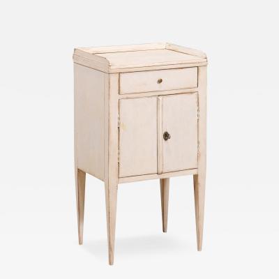 Swedish 19th Century Gray Cream Painted Nightstand with Drawer and Double Doors