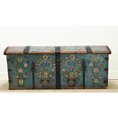 Swedish 19th Century Painted Pine Marriage Trunk