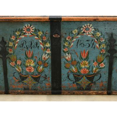 Swedish 19th Century Painted Pine Marriage Trunk