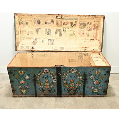 Swedish 19th Century Painted Pine Marriage Trunk