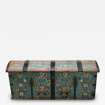 Swedish 19th Century Painted Pine Marriage Trunk