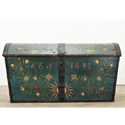 Swedish 19th Century Painted Pine Marriage Trunk