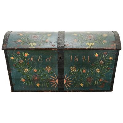 Swedish 19th Century Painted Pine Marriage Trunk