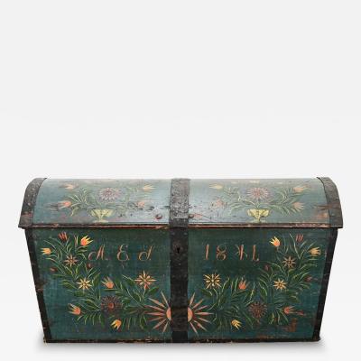 Swedish 19th Century Painted Pine Marriage Trunk