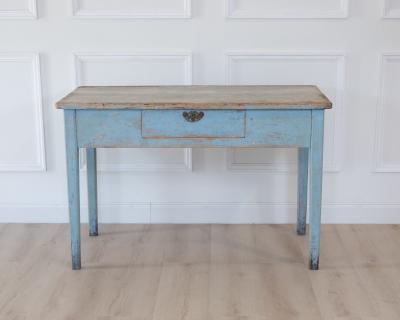 Swedish 19th Century Pale Blue Painted Pine Farmhouse Table circa 1830 1850
