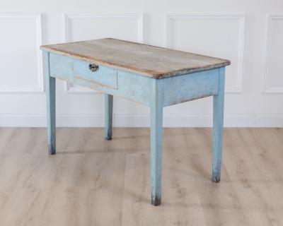 Swedish 19th Century Pale Blue Painted Pine Farmhouse Table circa 1830 1850