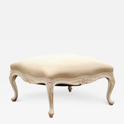 Swedish 19th Century Rococo Style Painted Upholstered Stool with Carved Shells