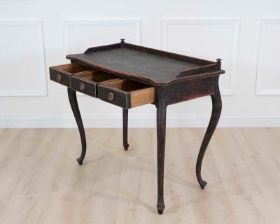 Swedish 20th Century Black Rococo Style Writing Desk