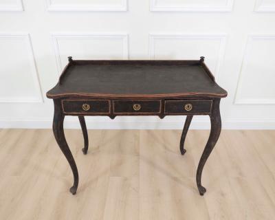 Swedish 20th Century Black Rococo Style Writing Desk