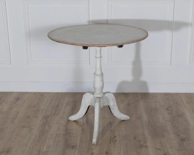Swedish Antique Tilt Top Table in Original White Paint Circa 1880
