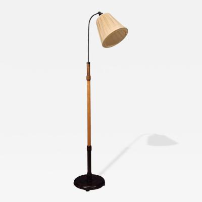 Swedish Art Deco Adjustable Floor Lamp Birch Metal Sweden 1930s