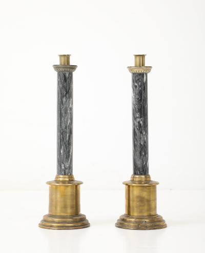 Swedish Art Deco Brass Marble Candlesticks