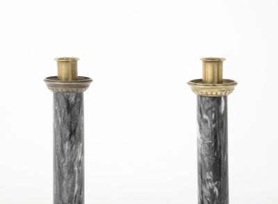 Swedish Art Deco Brass Marble Candlesticks