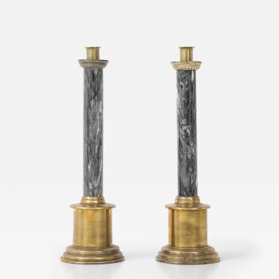 Swedish Art Deco Brass Marble Candlesticks