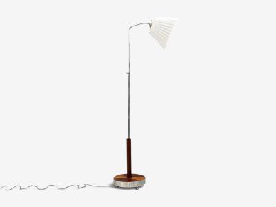 Swedish Art Deco Floor Lamp Mahogany Chrome Sweden 1930s
