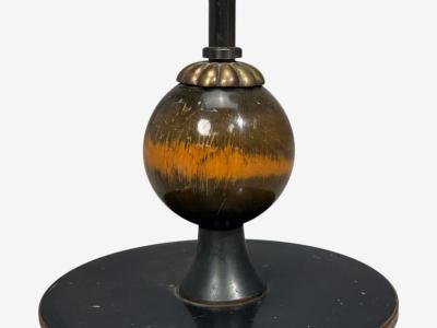 Swedish Art Deco Floor Lamp Patinated Brass Wood Fabric Sweden 1920s