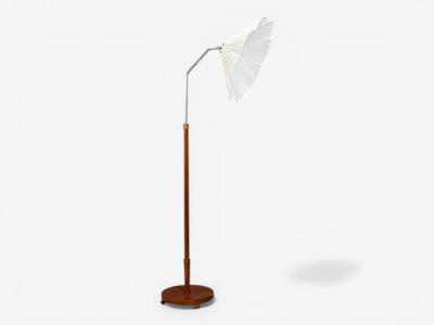 Swedish Art Deco Floor Lamp Wood Metal Silk Sweden 1930s