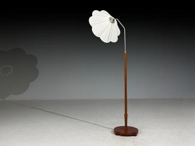 Swedish Art Deco Floor Lamp Wood Metal Silk Sweden 1930s