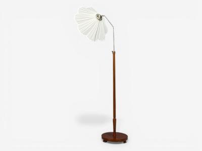 Swedish Art Deco Floor Lamp Wood Metal Silk Sweden 1930s