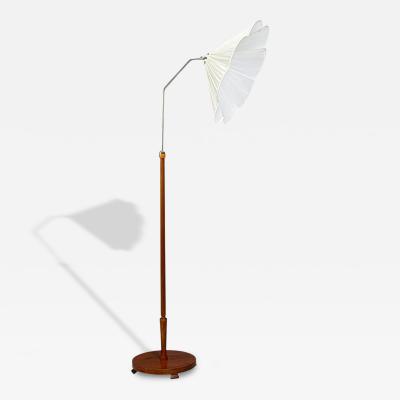 Swedish Art Deco Floor Lamp Wood Metal Silk Sweden 1930s