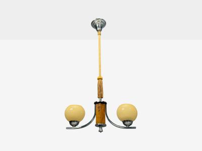Swedish Art Deco Pendant Light Burl Cord Glass Chrome Sweden 1930s