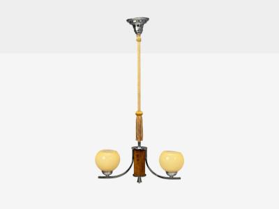 Swedish Art Deco Pendant Light Burl Cord Glass Chrome Sweden 1930s
