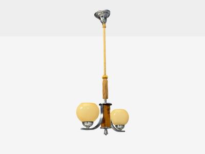 Swedish Art Deco Pendant Light Burl Cord Glass Chrome Sweden 1930s
