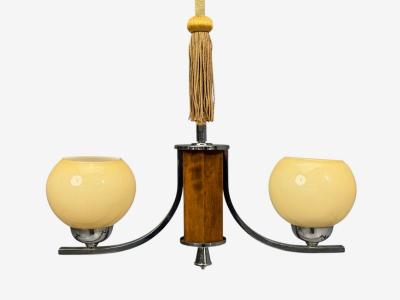 Swedish Art Deco Pendant Light Burl Cord Glass Chrome Sweden 1930s