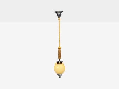 Swedish Art Deco Pendant Light Burl Cord Glass Chrome Sweden 1930s