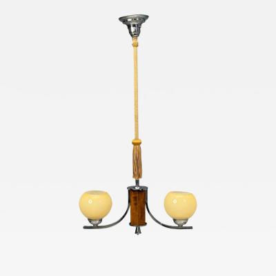 Swedish Art Deco Pendant Light Burl Cord Glass Chrome Sweden 1930s