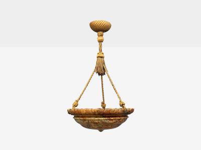 Swedish Art Deco Pendant Light Rope Alabaster Sweden 1930s