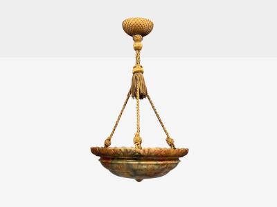 Swedish Art Deco Pendant Light Rope Alabaster Sweden 1930s