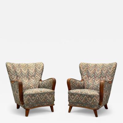 Swedish Art Deco Stained Wood Fabric Organic Lounge Chairs Sweden 1970s
