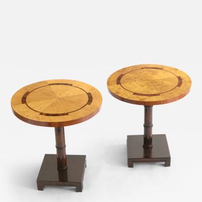 Swedish Art Deco pair of marquetry side tables in birch with mahogany inlays 