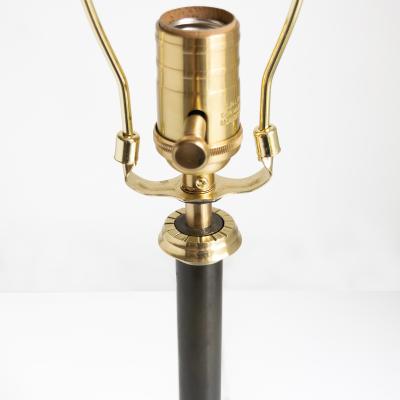 Swedish Art Deco patinated and polished brass column lamp with lotus flower 