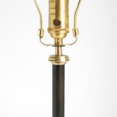Swedish Art Deco patinated and polished brass column lamp with lotus flower 