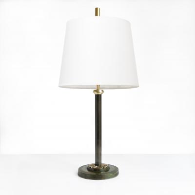 Swedish Art Deco patinated and polished brass column lamp with lotus flower 