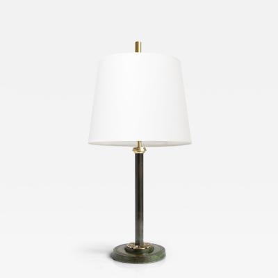 Swedish Art Deco patinated and polished brass column lamp with lotus flower 