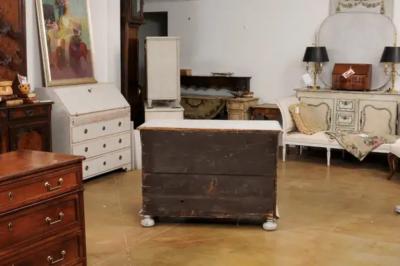 Swedish Baroque 1740s Painted Buffet with Carved Doors and Pullout Drawer