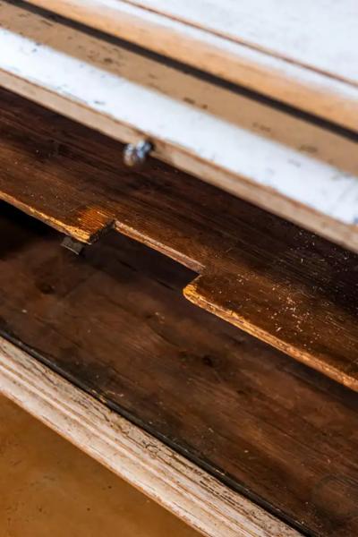 Swedish Baroque 1740s Painted Buffet with Carved Doors and Pullout Drawer